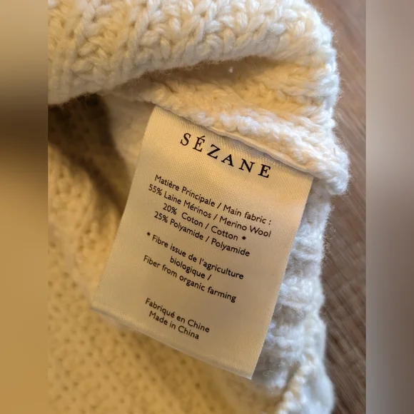 SEZANE Peter Laced Merino Blend Ribbed Flip Collar Jumper in Ecru Size S - Picture 14 of 15